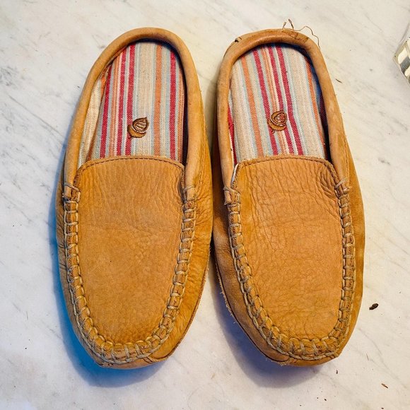 Acorn Womens Brown Leather Comfy Clog Slippers 6 - Picture 3 of 10